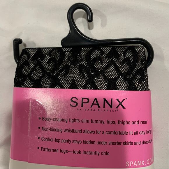 Spanx Womens Patterned Shaping Tights Size E NEW Black Filigree Slimming Control - Picture 7 of 7